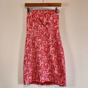 Vineyard Vines Strapless Summer Dress Pink White Sea Shell Print Beach Size 2